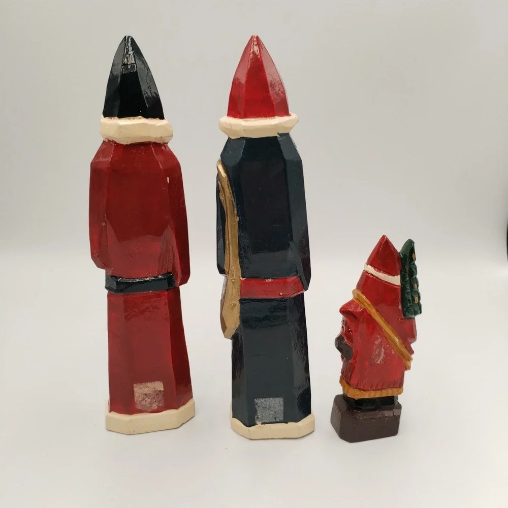 Vtg Hand Carved Wood Santa Claus Figures Lot 3 Folk Art Hand Painted Christmas